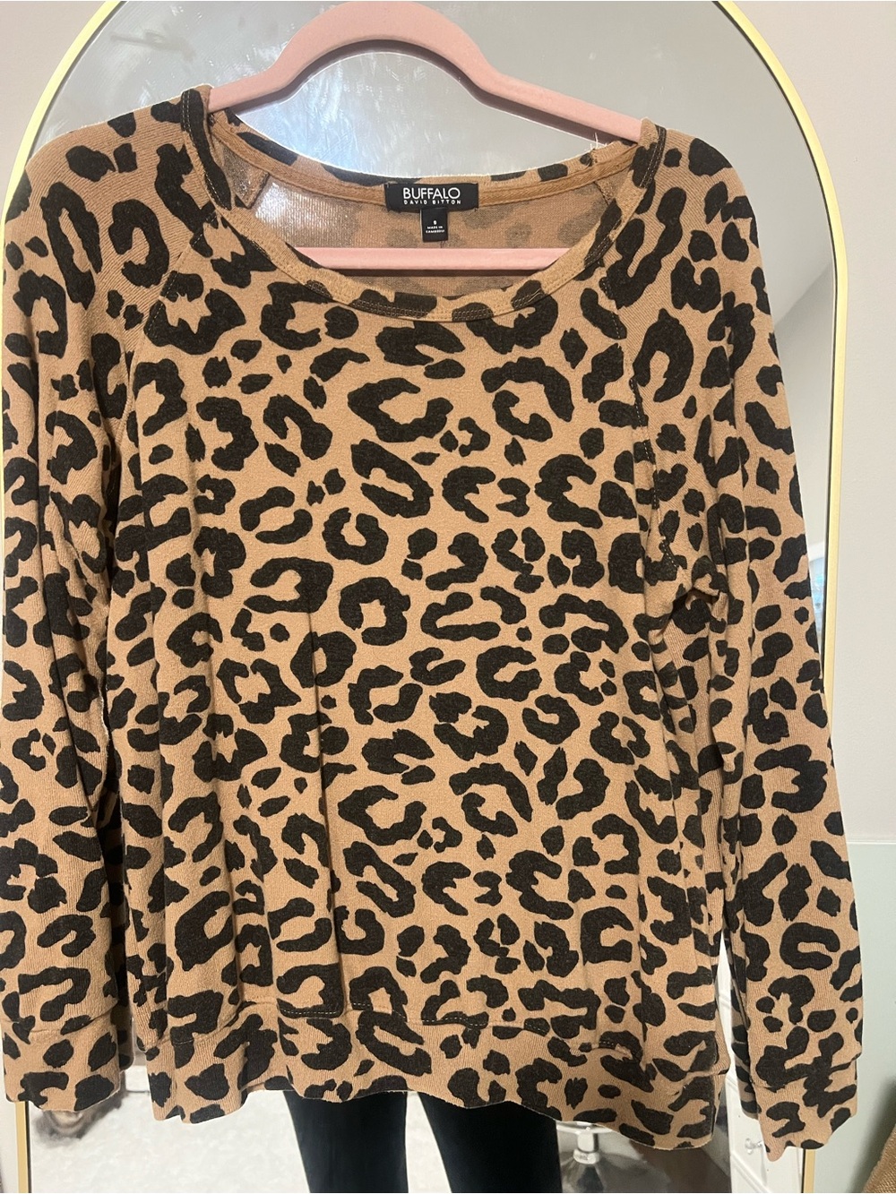 Buffalo David Bitton Leopard Print Long Sleeve Sweater - Tan & Black